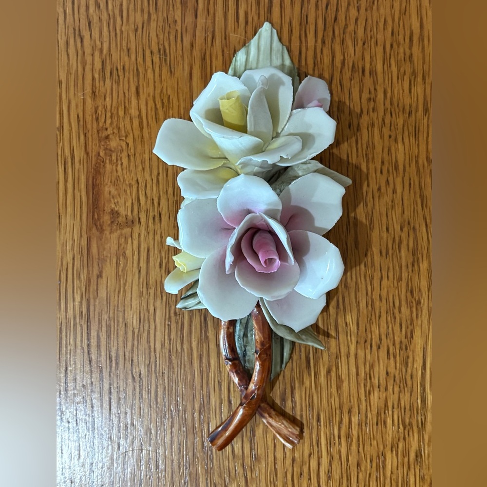 Vintage Capodimonte Porcelain Flower Figurine Sculpture Blue N Crown Mark